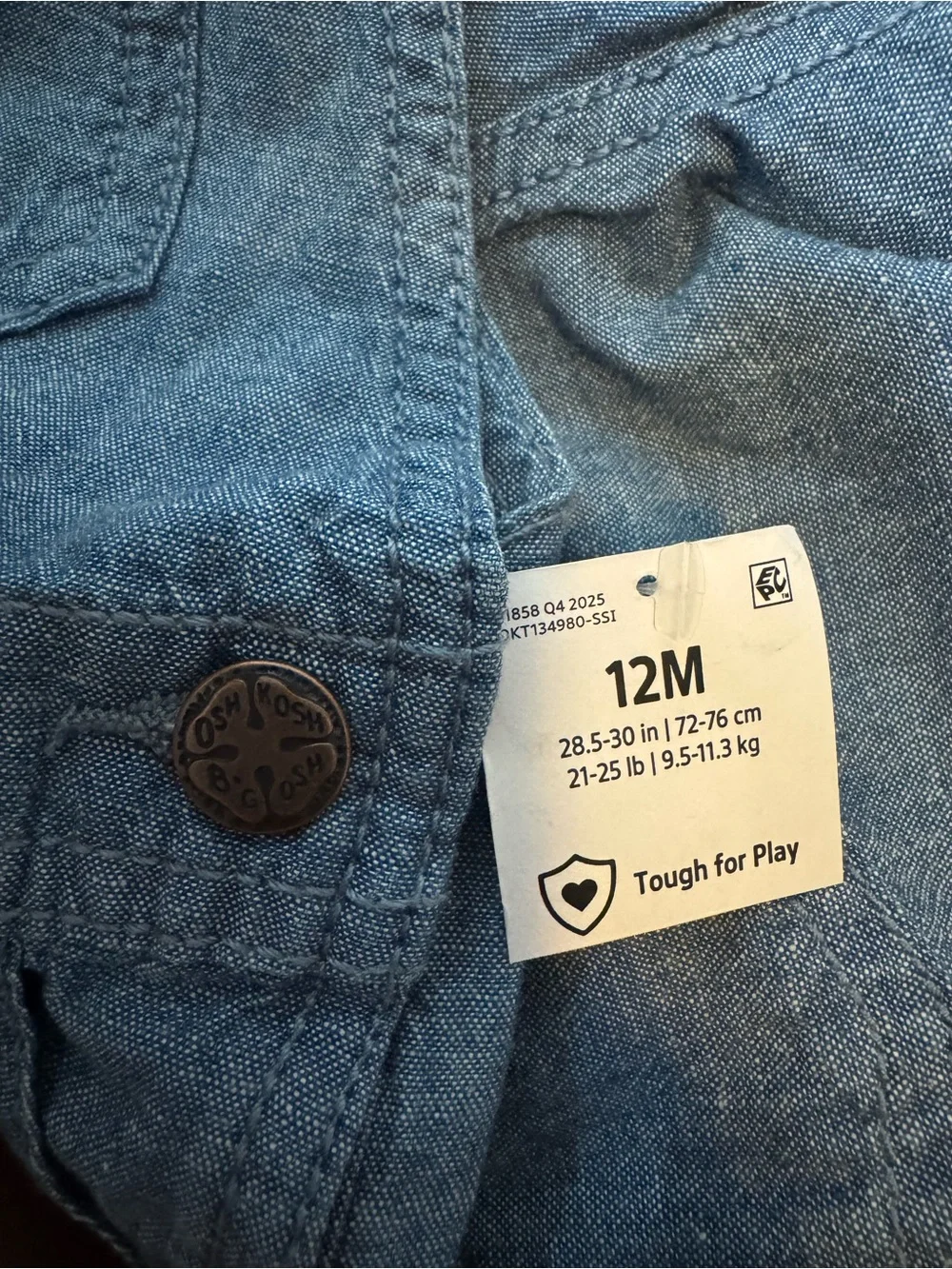 OshKosh B'gosh Baby Boys Chambray Cuffed Overalls 12M